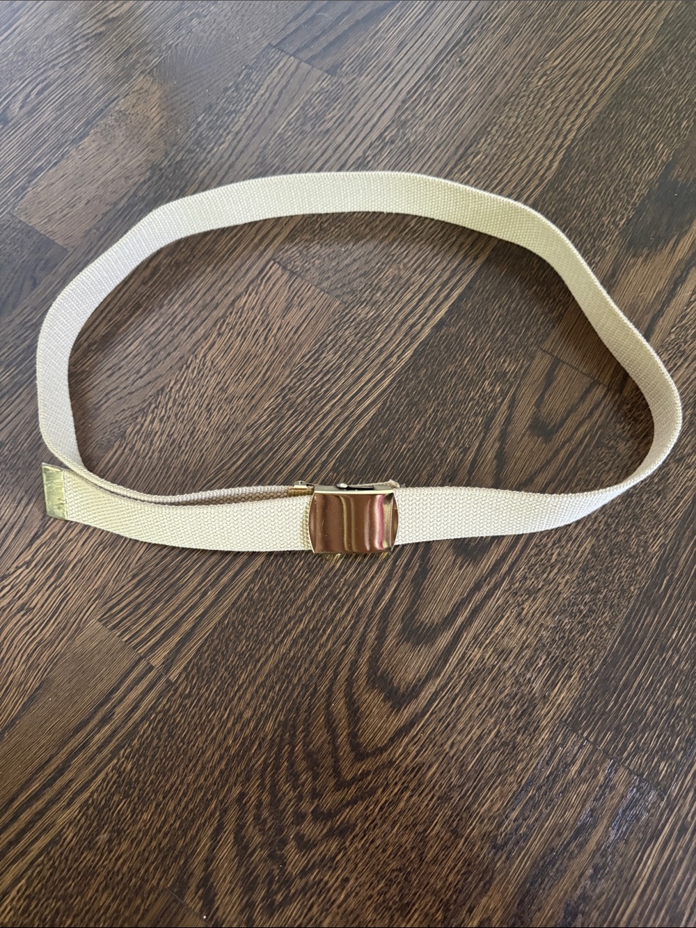 Vintage Tan Canvas Belt with Gold Tone Buckle